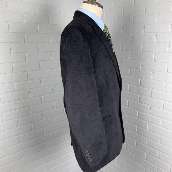 Chaps Blazer Men 44R Black Corduroy Classic Retro Academia Jacket Stretch Poly - Picture 5 of 14